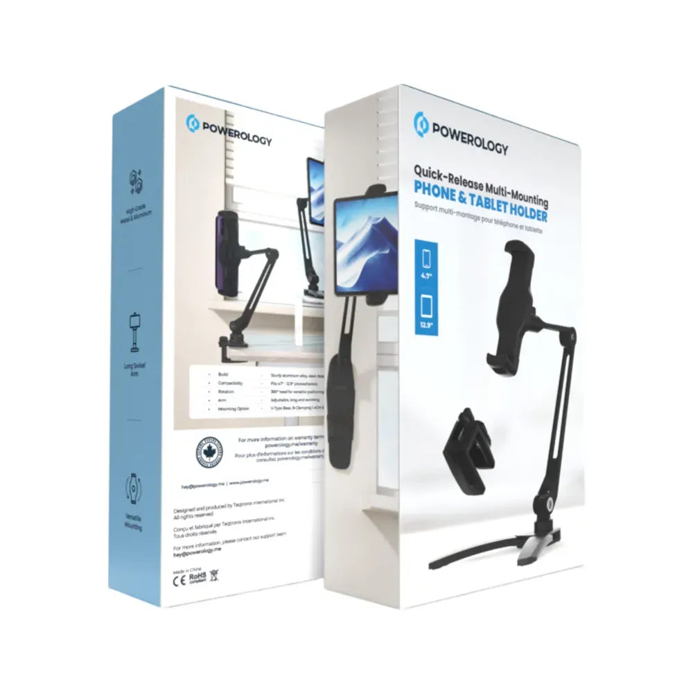 Powerology Adjustable Long Arm 360deg Rotatable Suction Phone Holder Black – image 5