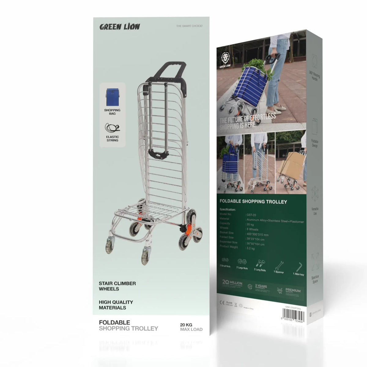 Green Lion Foldable Shopping Trolley Silver – image 8