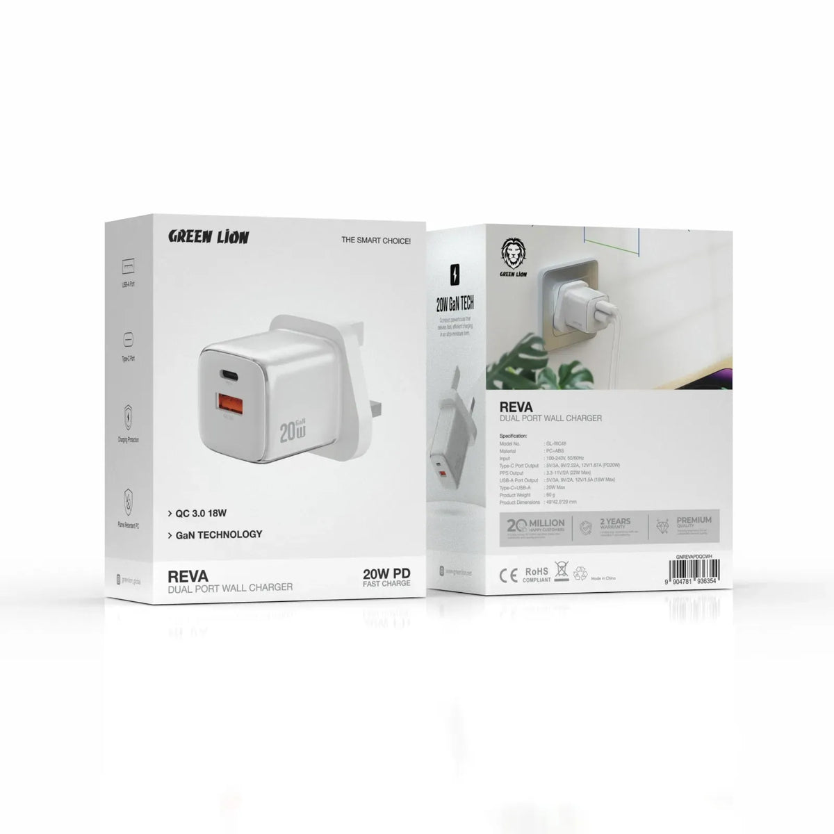 Green Lion Reva Dual Port Wall Charger PD+QC 20 W - White – image 3