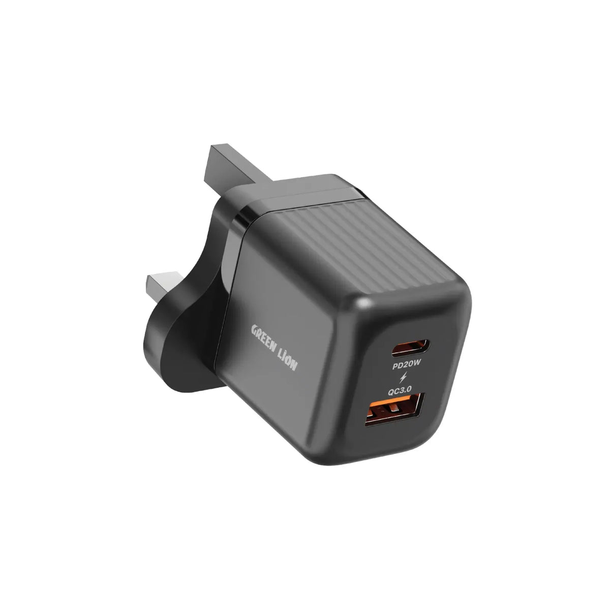 Green Lion Ultra Compact Ga NWall Charger UKPin A+CPD 20 W+QC 3.0 - Black