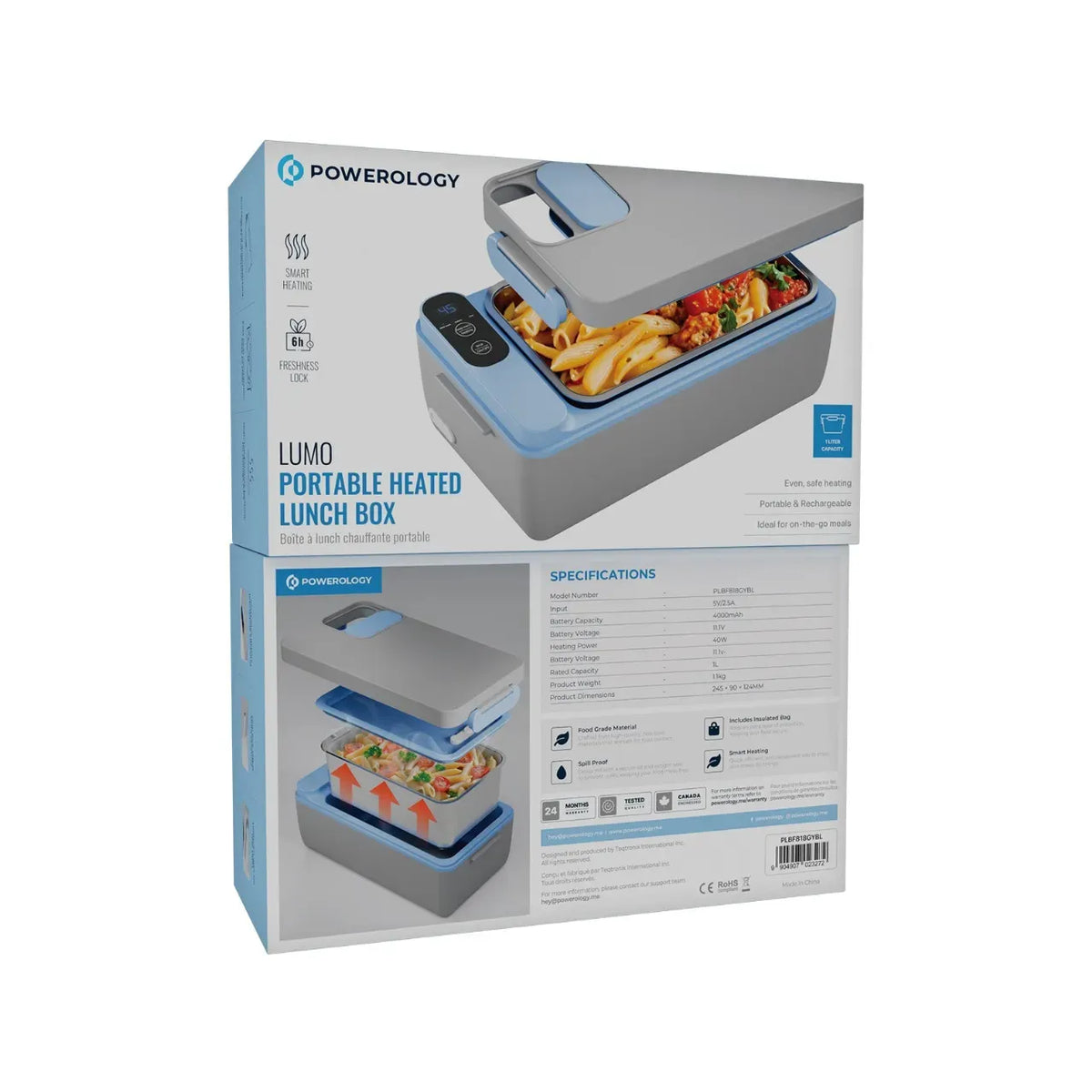 Powerology Lumo Portable Heated Lunch Box Gray Blue – image 4