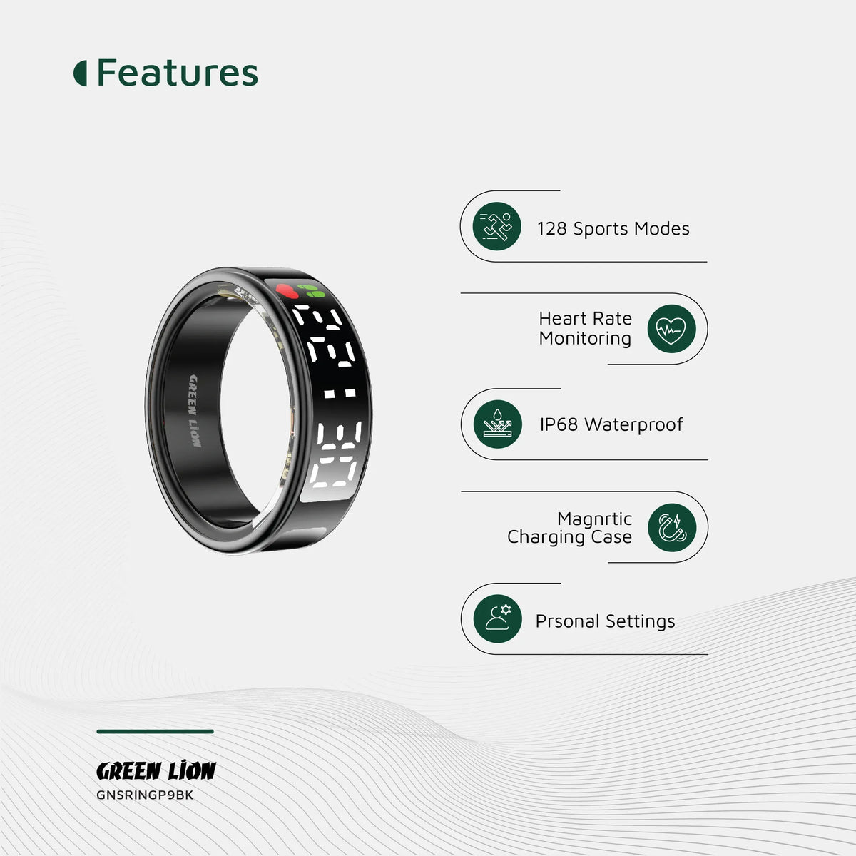 Green Lion Smart Ring Pro With Digital Display - Black – image 9