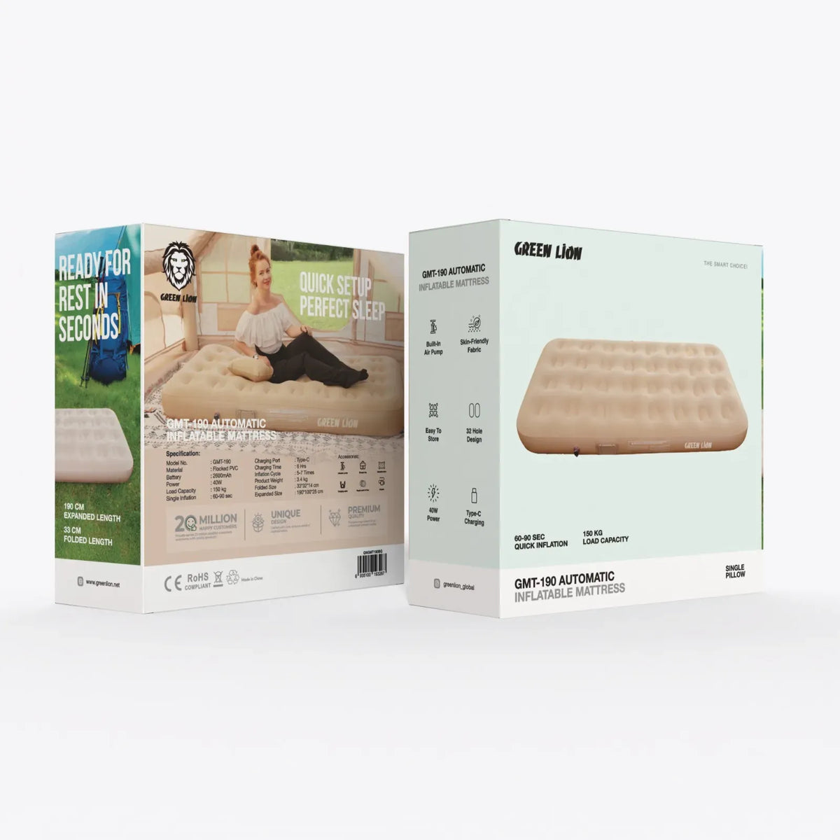 Green Lion Gmt 190 Automatic Inflatable Mattress Beige – image 2