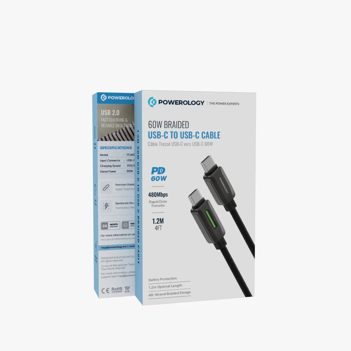 Powerology 60w Braided USB C to USB C Cable Black – image 3
