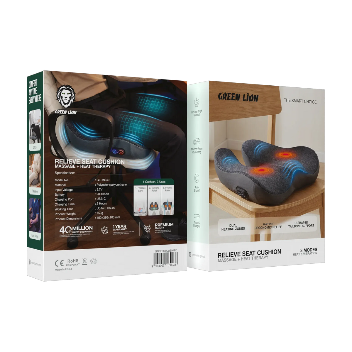 Green Lion Relieve Seat Cushion with Massage Heat Therapy Grey – image 5