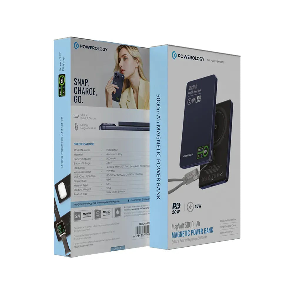Powerology Mag Volt 5000 m Ah Magnetic Power Bank - Blue