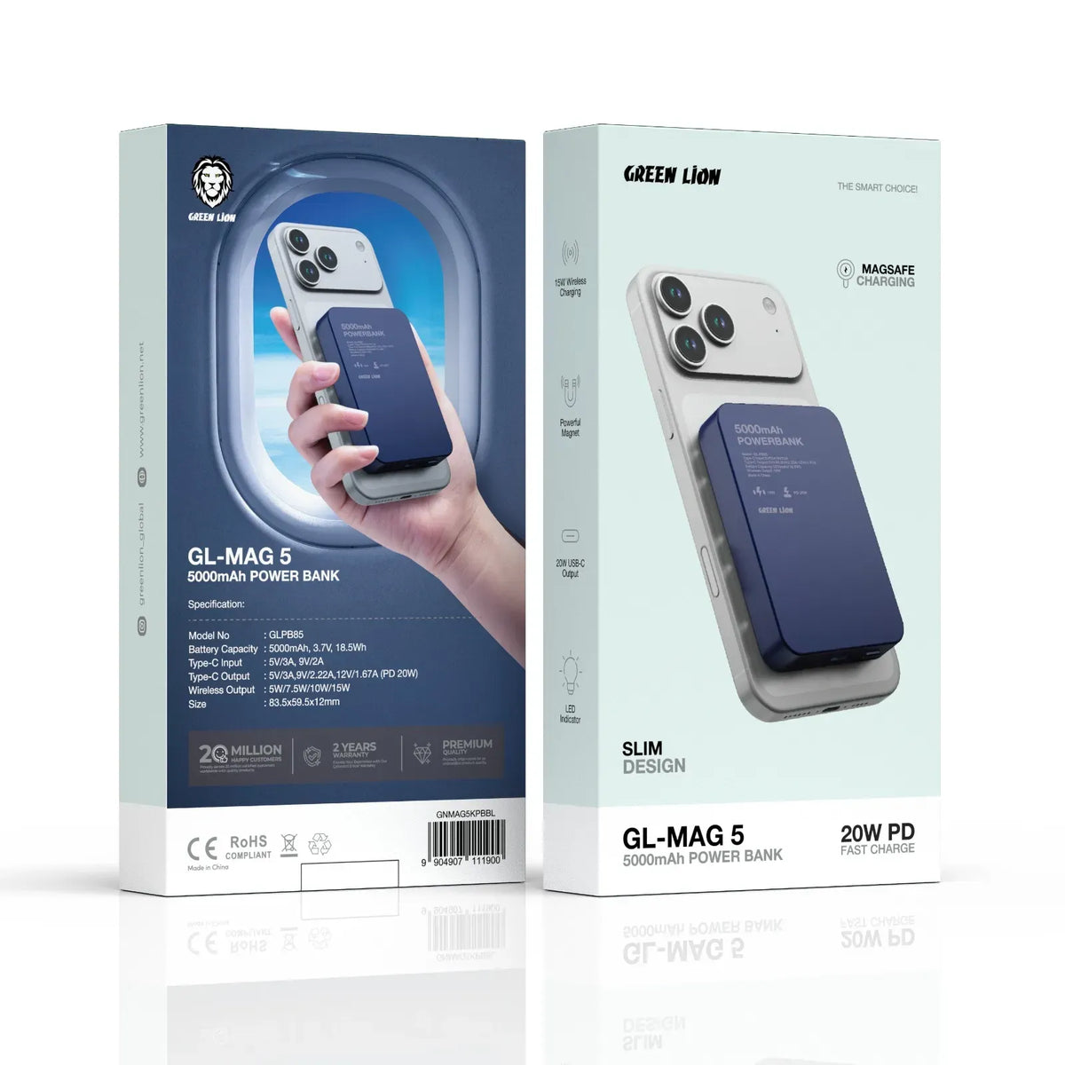 Green Lion GL-MAG 5 5000 m Ah Power Bank PD 20 W - Blue