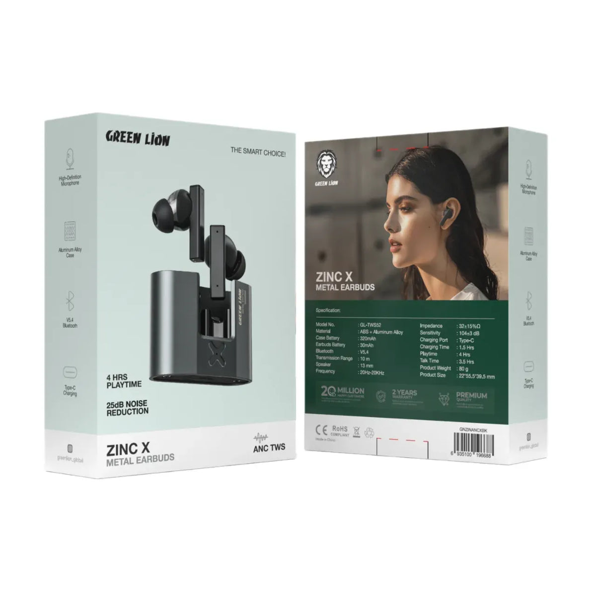 Green Lion Zinc X Metal Earbuds Tws with Anc Black – image 10
