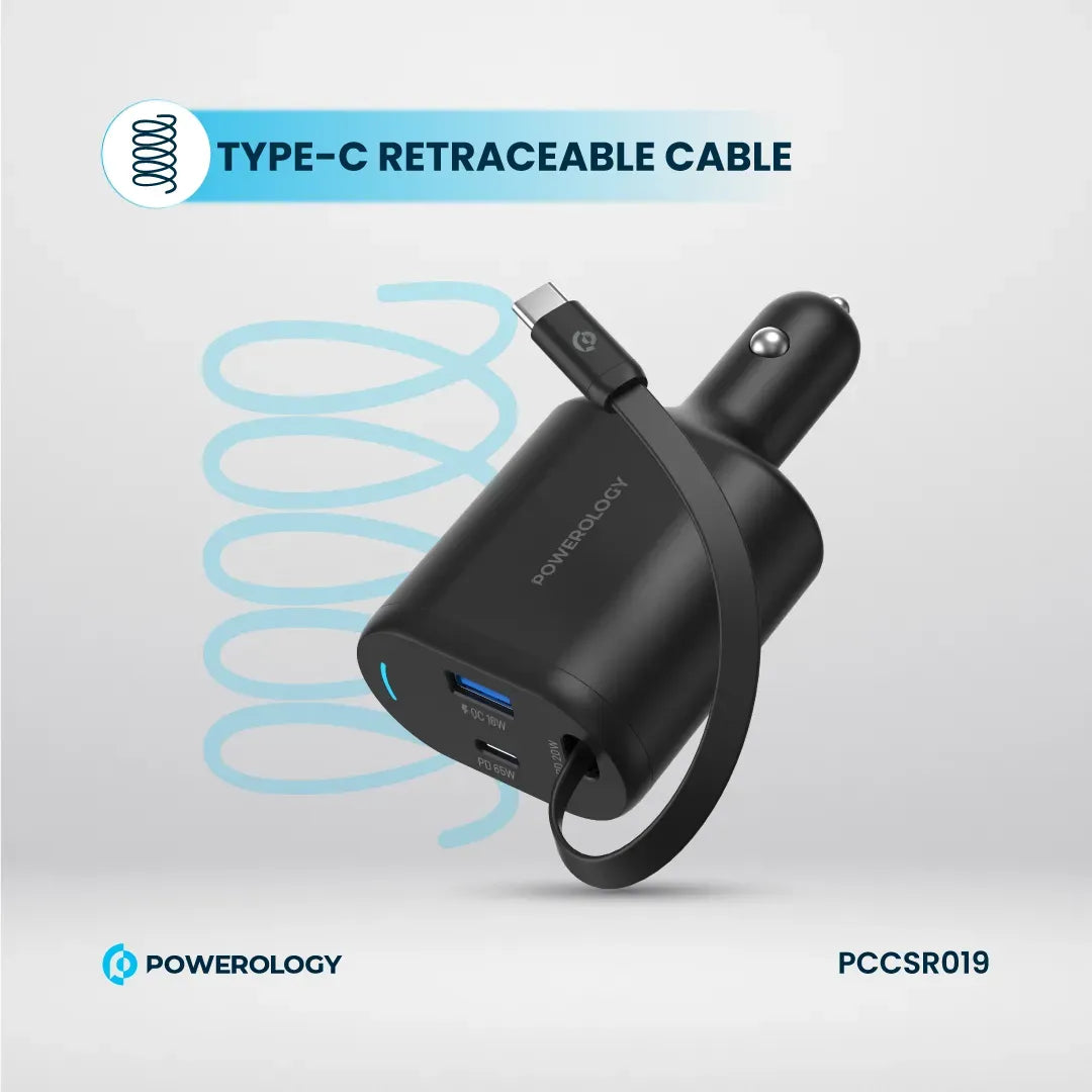 Powerology Type C Retractable Car Charger 103w Black – image 2