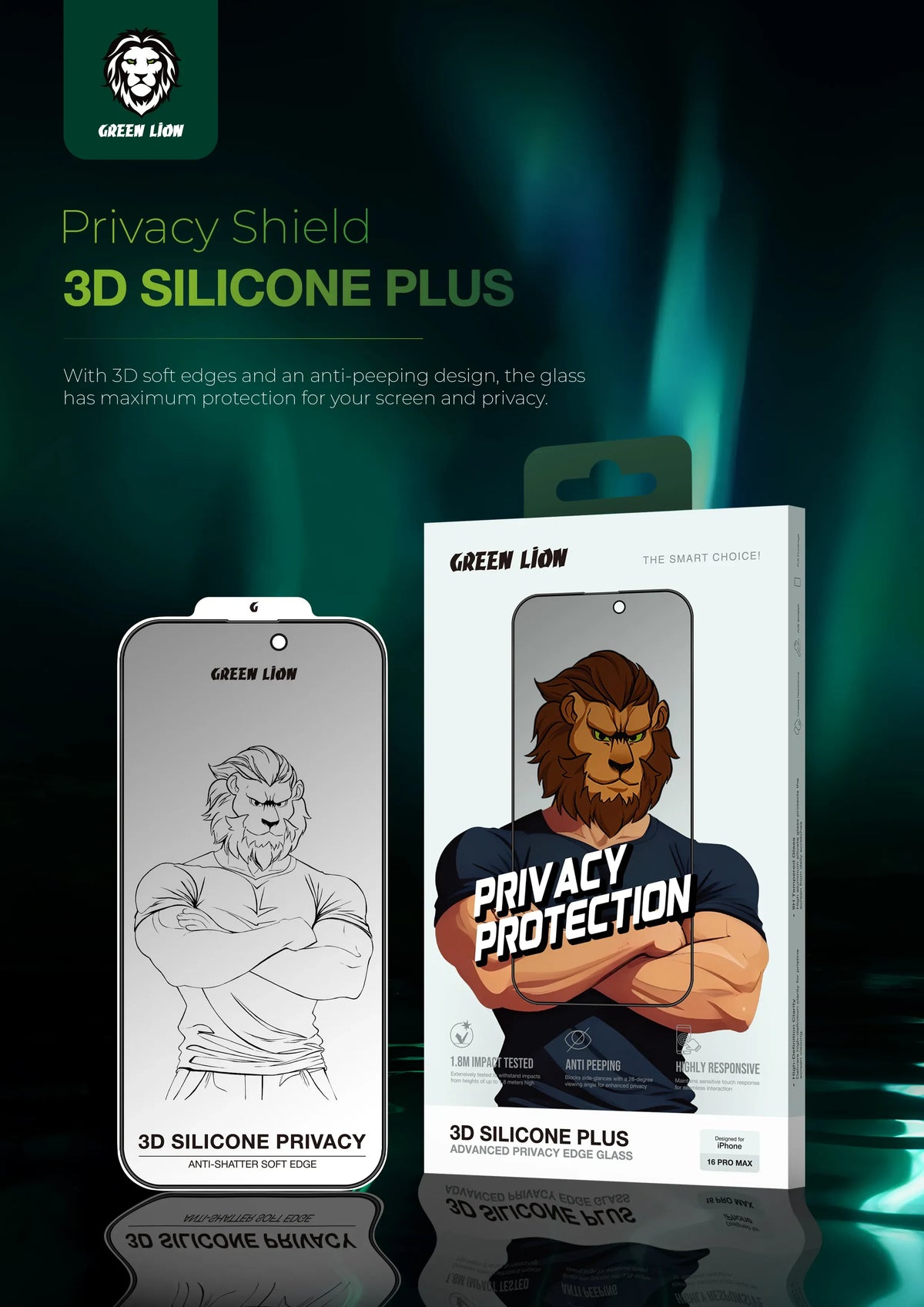 Green Lion 3 DSilicone Plus Screen Protector - Black Edge/Privacy – image 7
