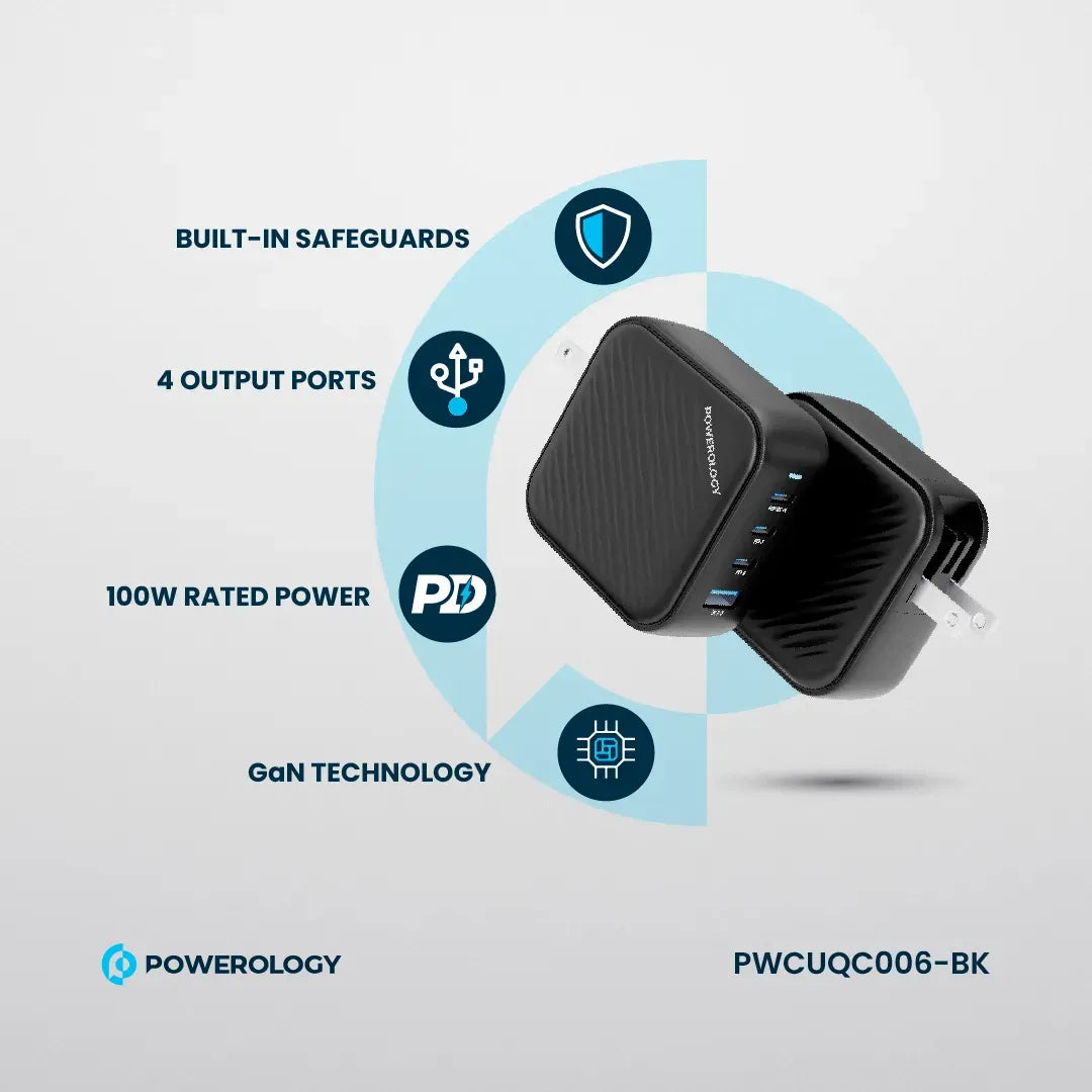 Powerology 100 W Triple PDGa N Charger +1 QC 3.0 World Travel Kit - Black – image 5