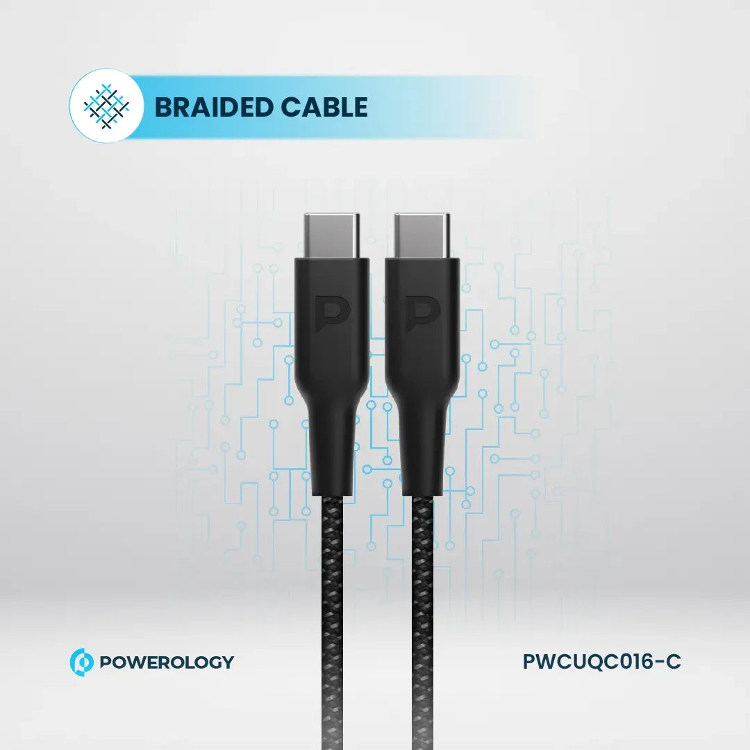 Powerology 20w Single C Port PD Charger Uk with Type C to C 60w Cable Black – image 2