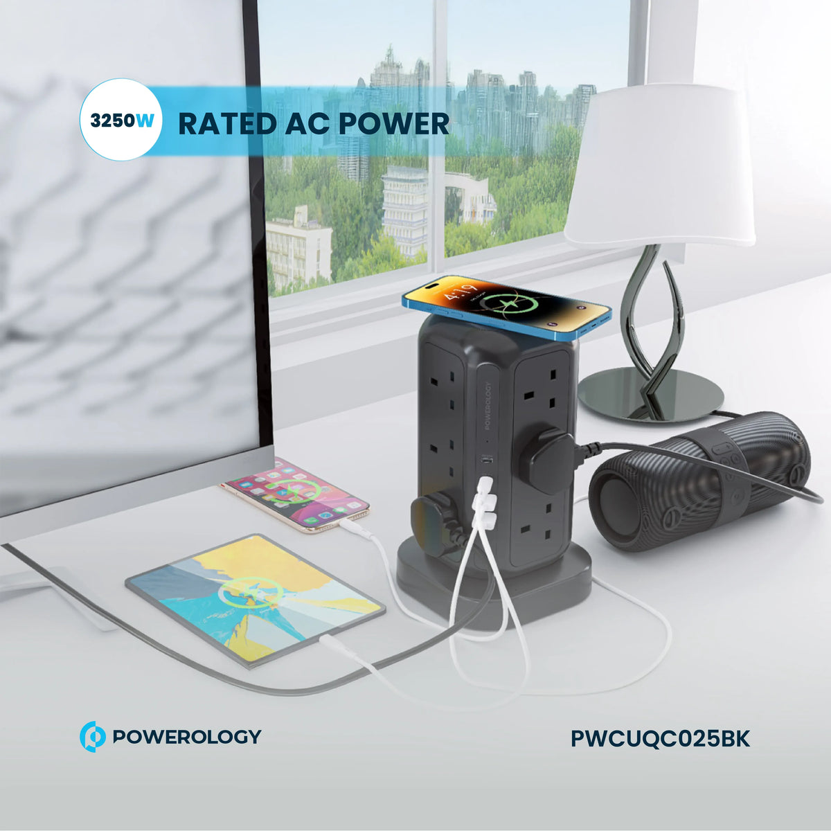 Powerology 12 AC Sockets Gan Tower Hub Black – image 12