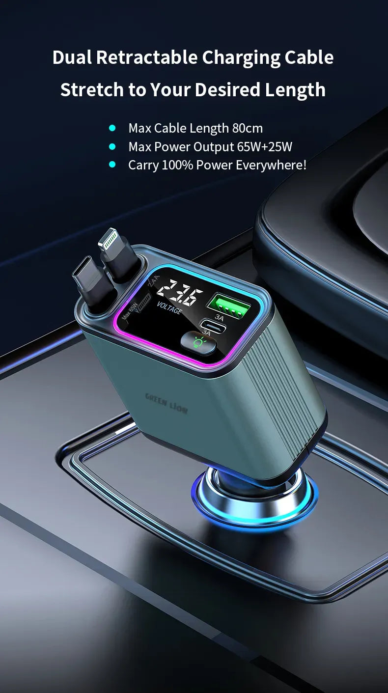 Green Lion Retractable 90w Car Charger Green – image 6