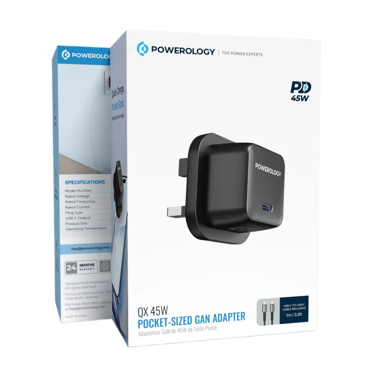 Powerology QX 45 WSingle Port UK Ga N Adapter With Type-CCable - Black – image 3