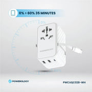 Powerology Ga N 20 W PDUniversal Adapter Retractable Type-CCable - White