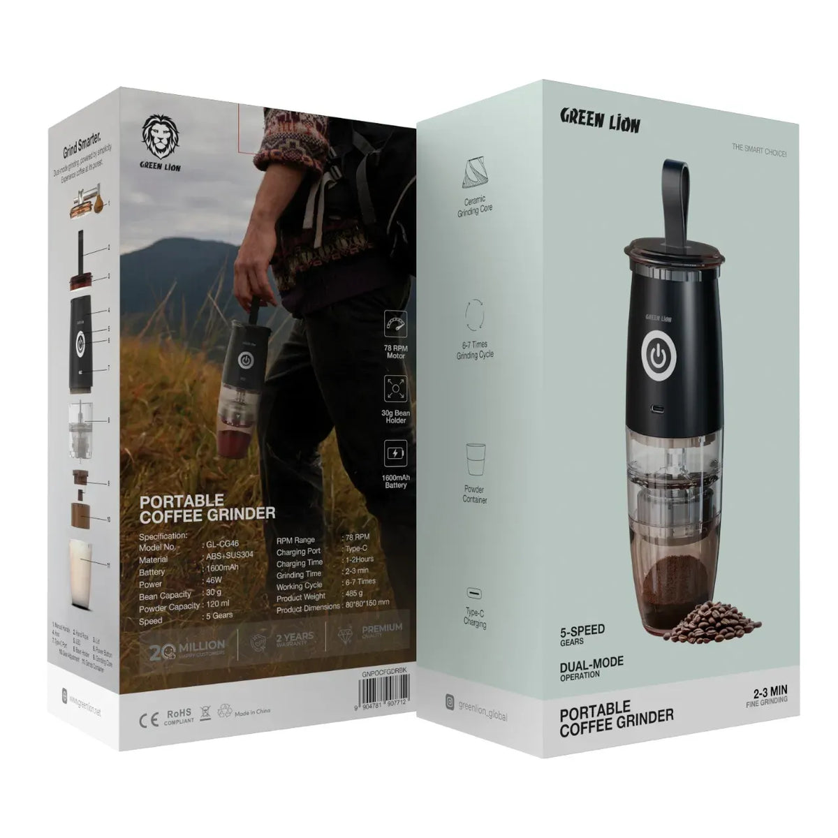 Green Lion Portable Coffee Grinder Black – image 2