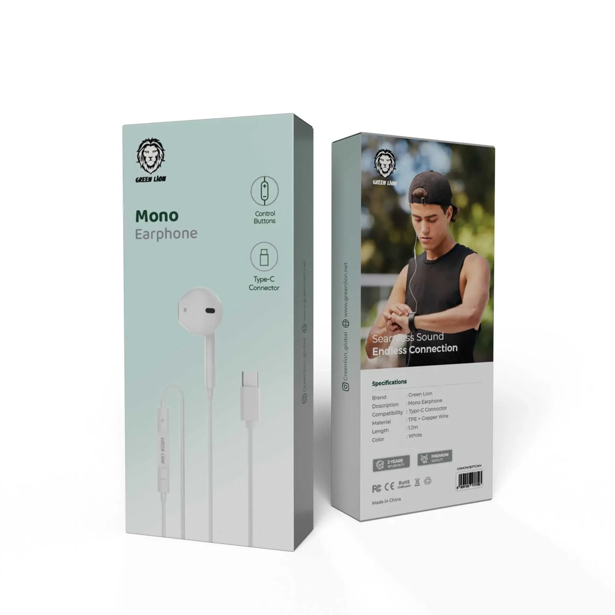 Green Lion Wired Mono Earphones with Type C Connector White – image 2