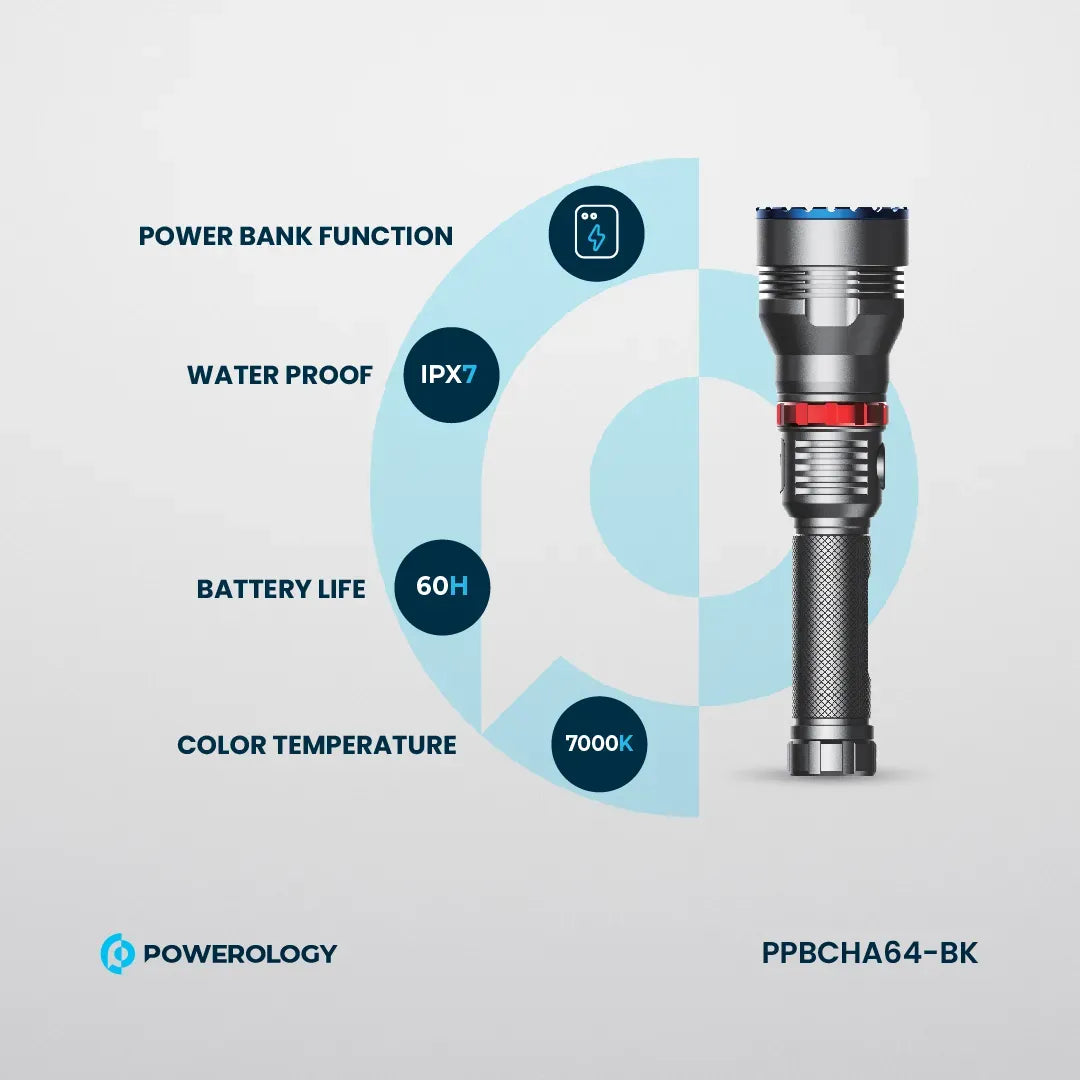 Powerology 1000 LM/900 M Rechargeable LED Flash Light - Black – image 5