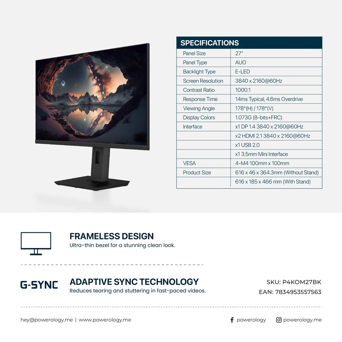 Powerology 27 4k Office Monitor with Rgb Light Black – image 15