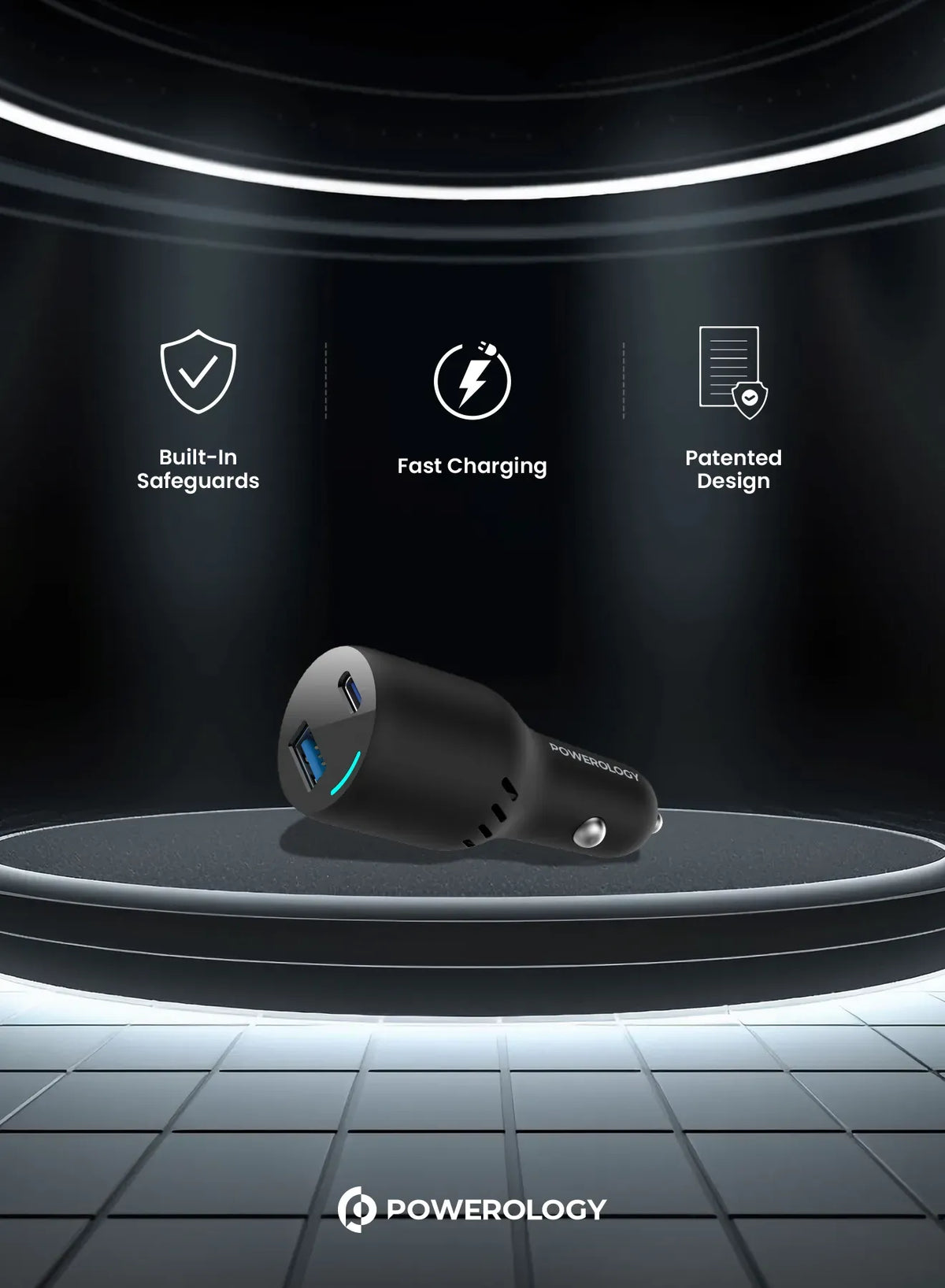 Powerology 65w PD Qc3 0 LED Dual Ports Car Charger Black – image 9