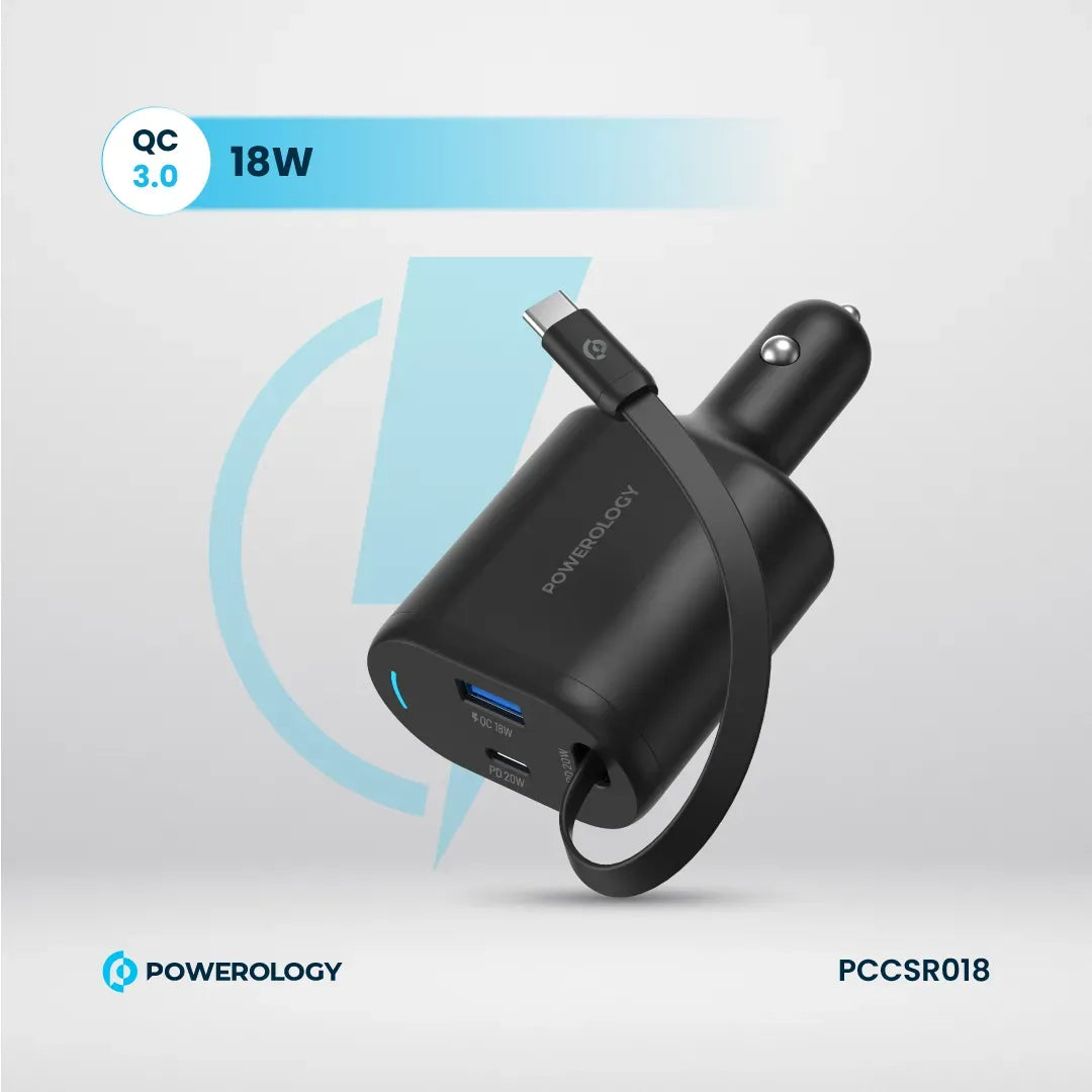 Powerology Type C Retractable Car Charger 70w Black – image 9