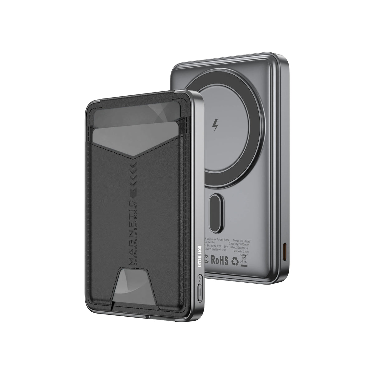 Green Lion Mag Mate 5000 m Ah Power Bankwith Card Holder - Grey