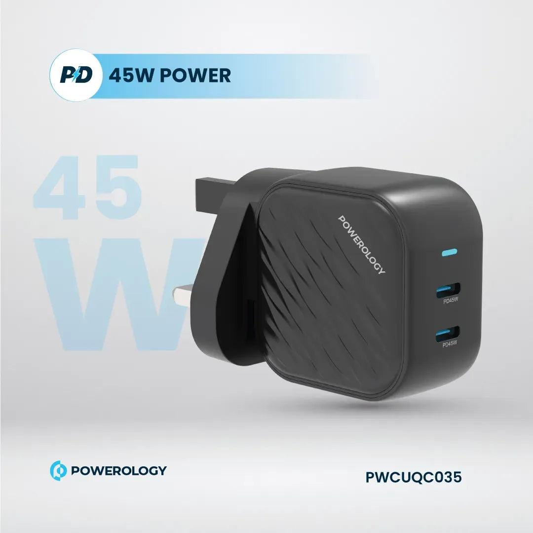 Powerology Gan Dual USB C Wall Charger Black – image 11