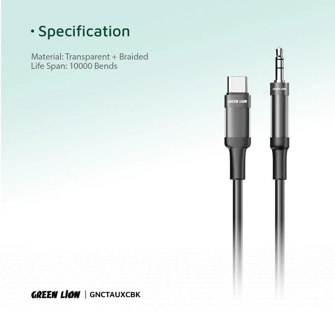 Green Lion USB C to Aux Braided Cable 1m Black – image 8
