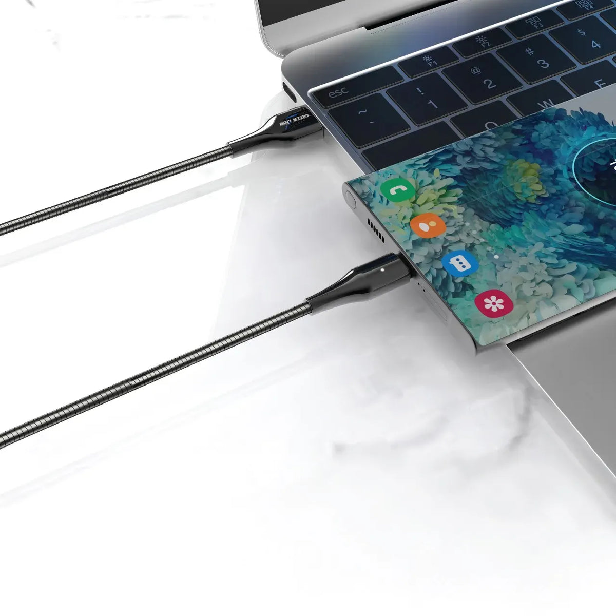 Green Lion USB A to USB C Metal Spring Hose Cable Silver – image 4