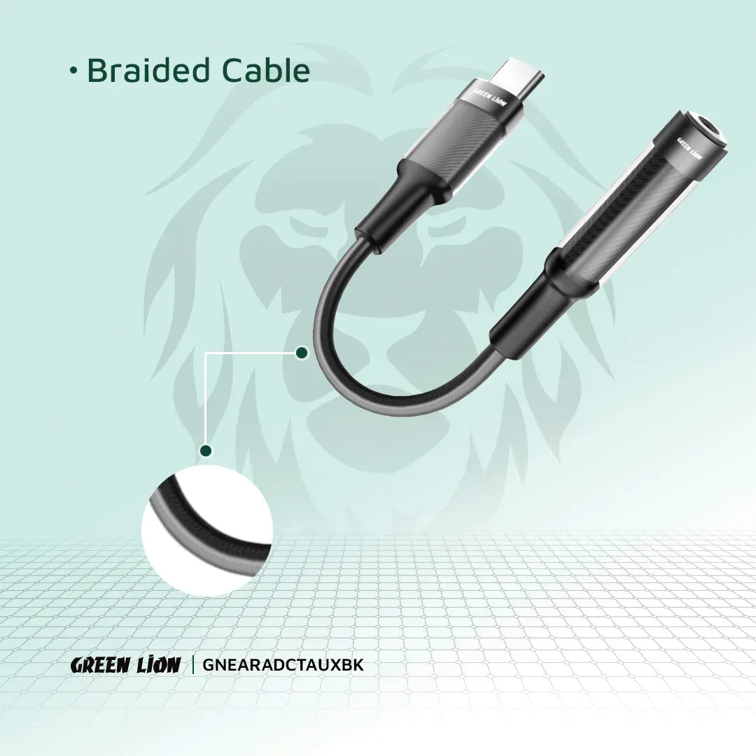 Green Lion Earphone Adapter USB C to 3 5 Aux 12cm Black – image 5