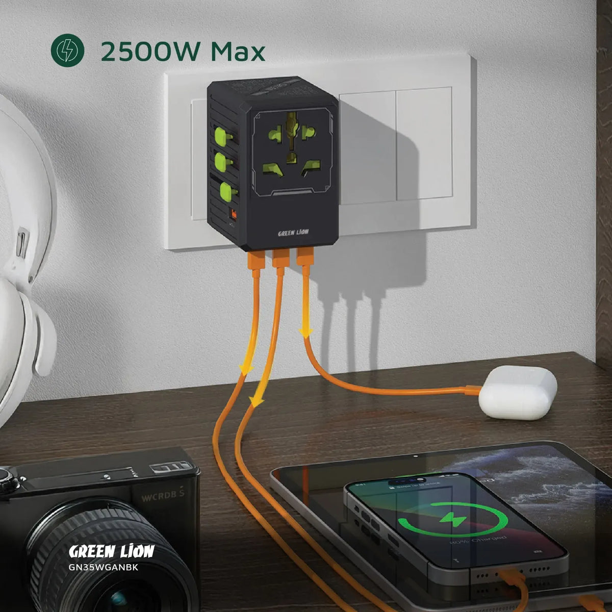Green Lion Gan Adapter 35w 6 in 1 2 in 2 Cable Black – image 6