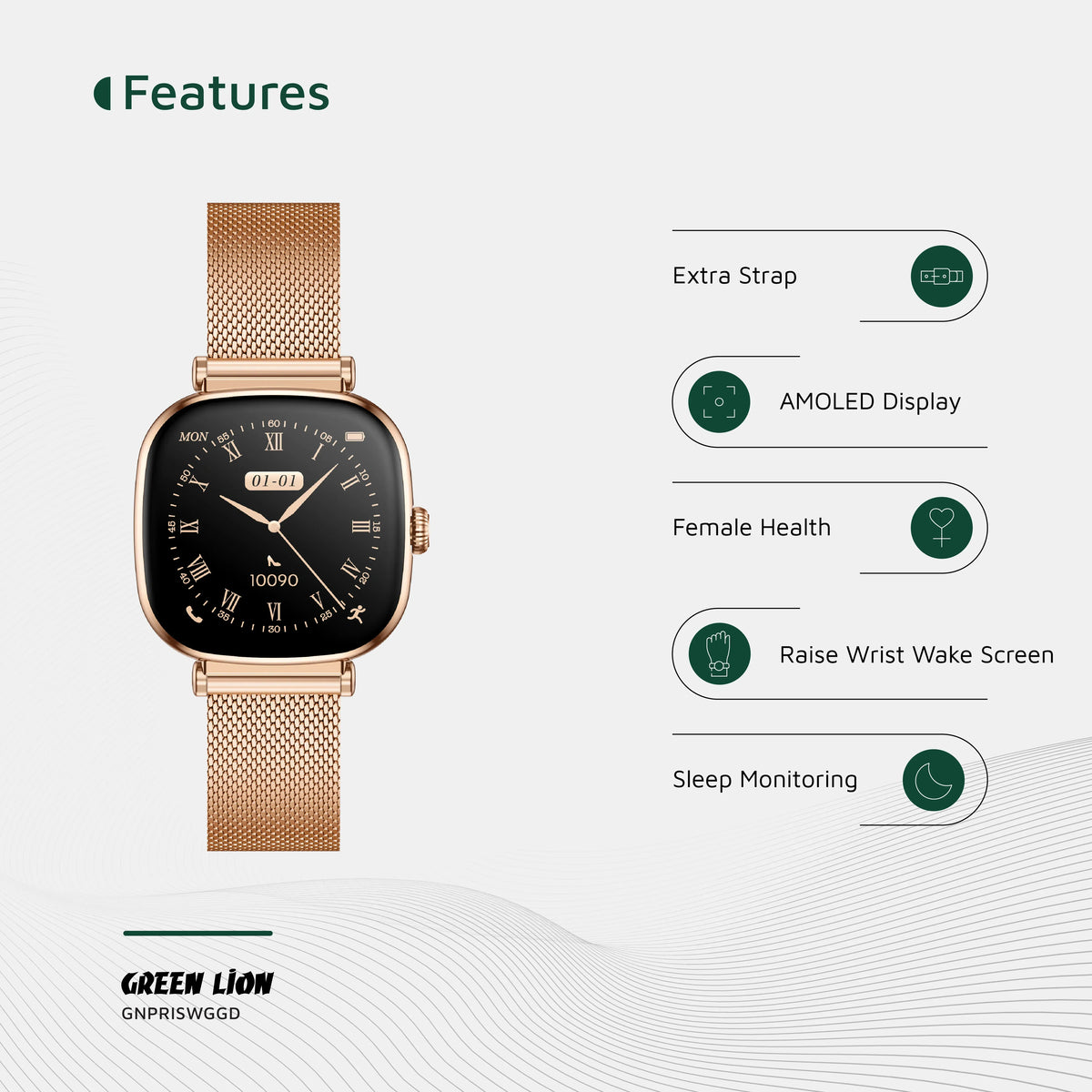 Green Lion Princess Smart Watch - GlossyGold – image 9