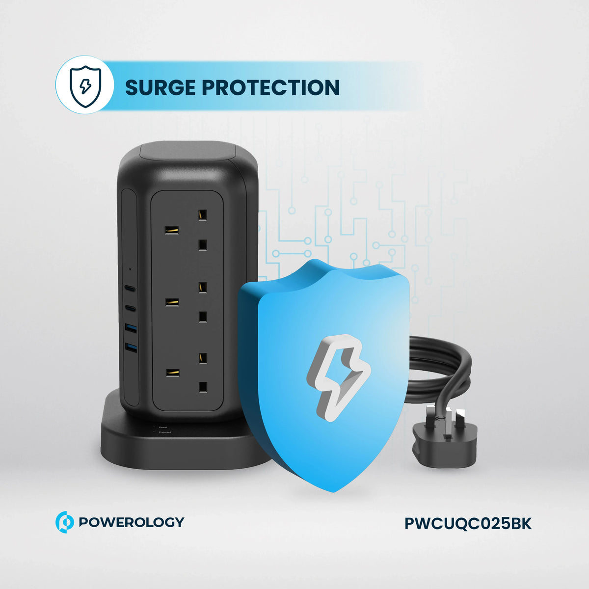 Powerology 12 AC Sockets Gan Tower Hub Black – image 16