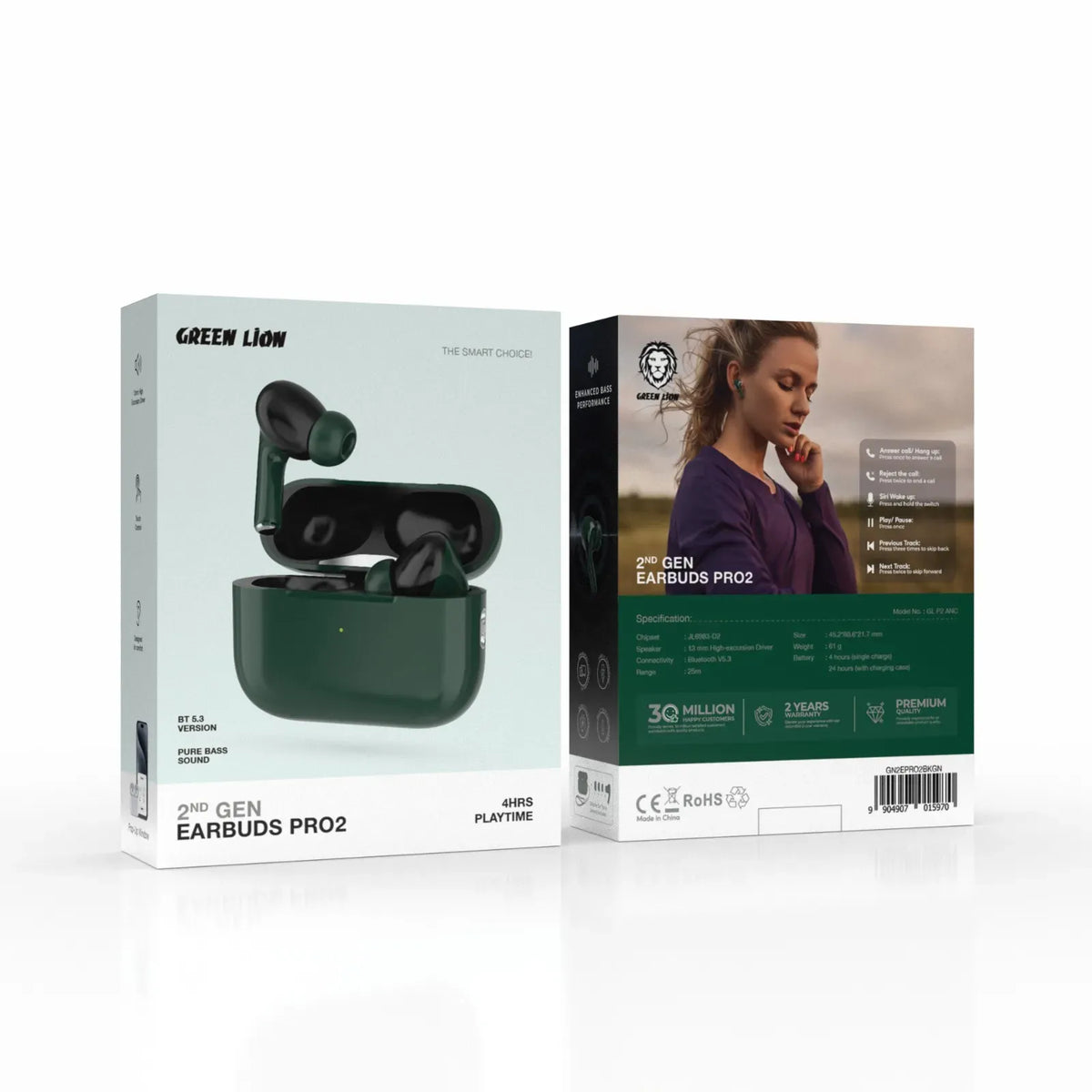 Green Lion 2 nd Gen Earbuds Pro 2 with ANC - Black&Green