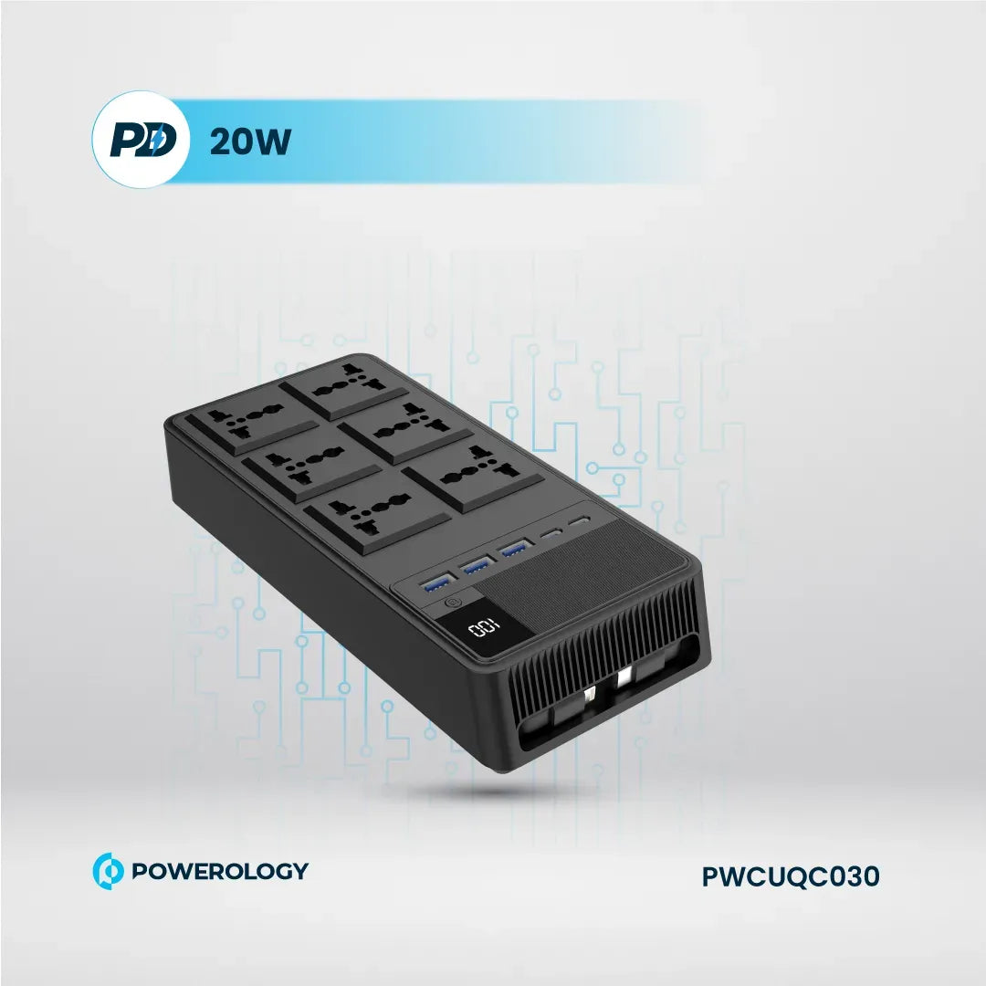Powerology 2500w 6ac Power Strip with Built in Retractable Cables Black – image 11
