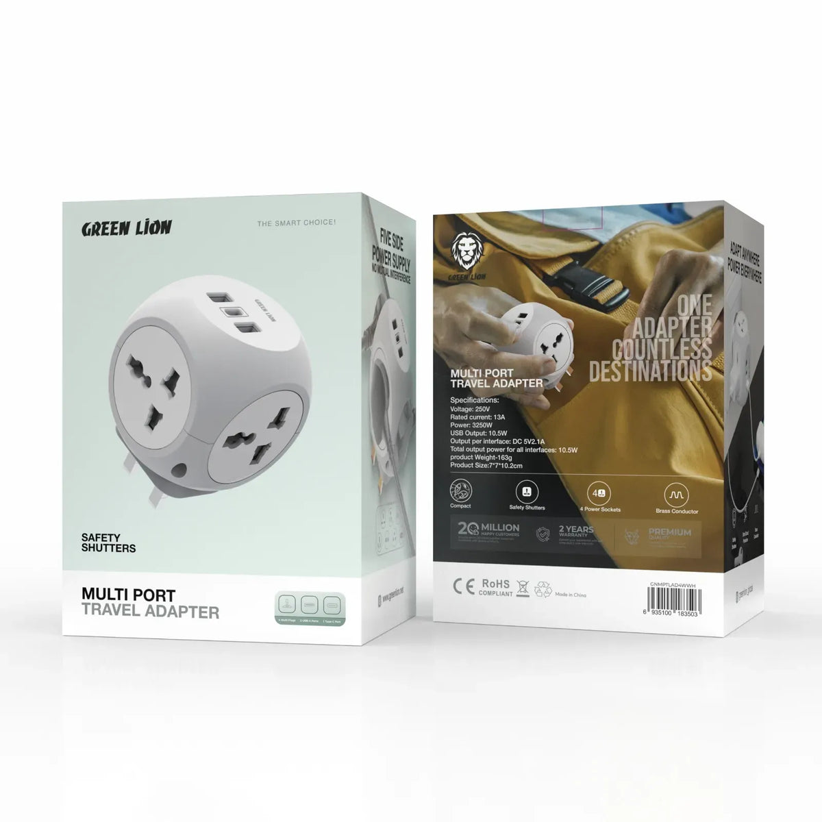 Green Lion Multi Port Travel Adapter White – image 4