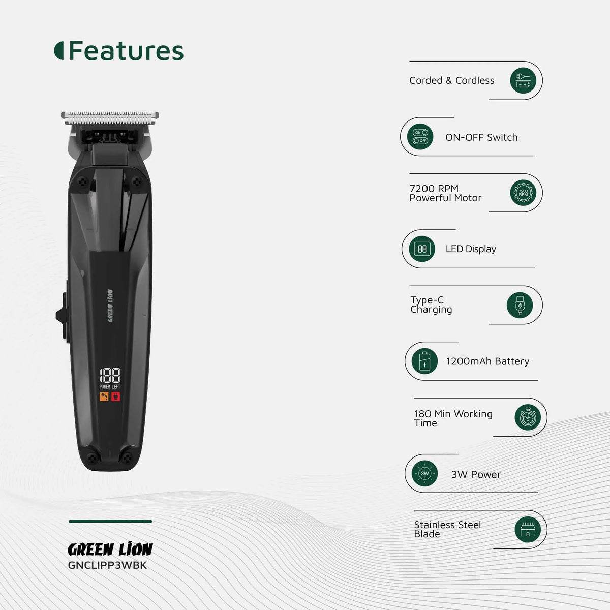Green Lion Clip Master Professional Hair Clipper Black – image 12