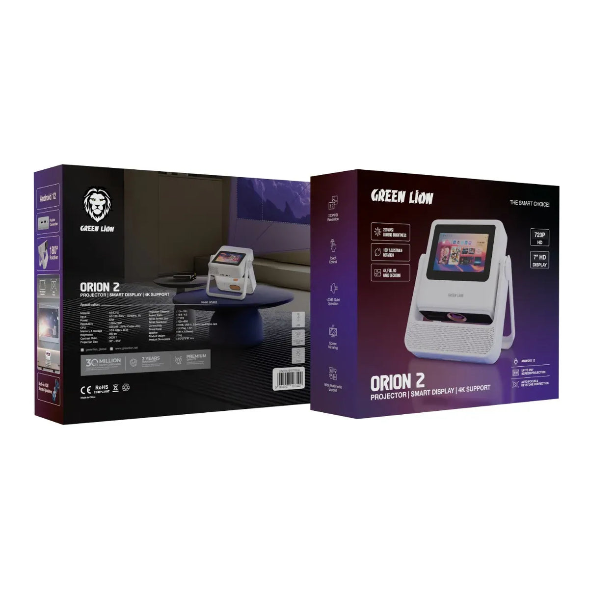 Green Lion Orion 2 Smart Projectorwith Built-in Touch Screen-Android 12-4 K support - White – image 4