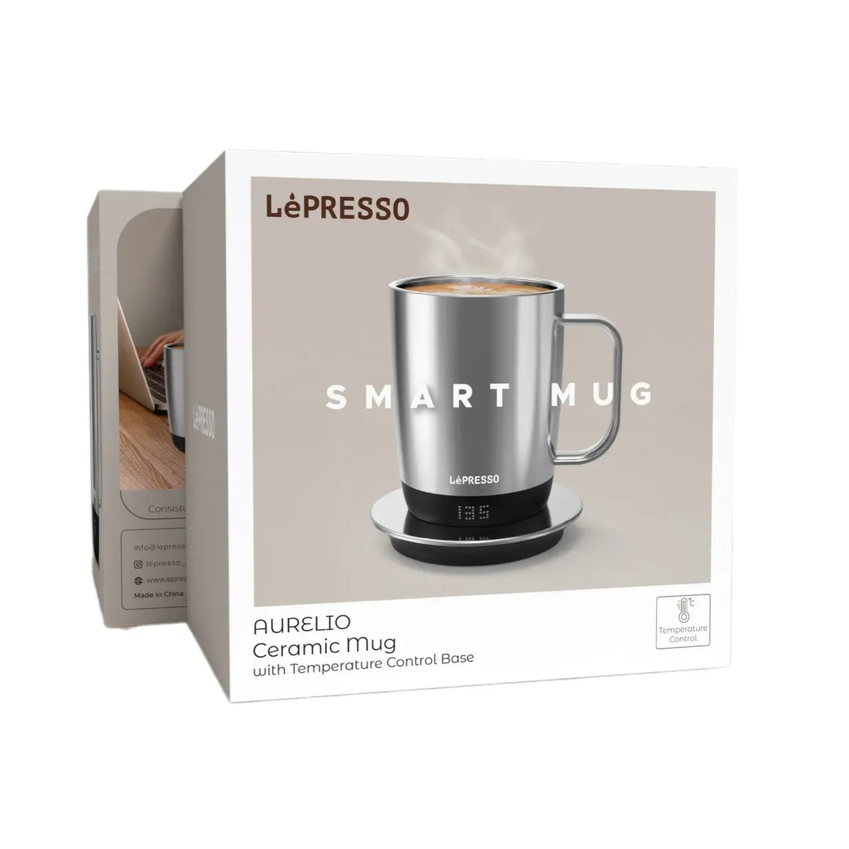 Lepresso Aurelio Ceramic Mug with Temperature Control Base - Silver – image 3