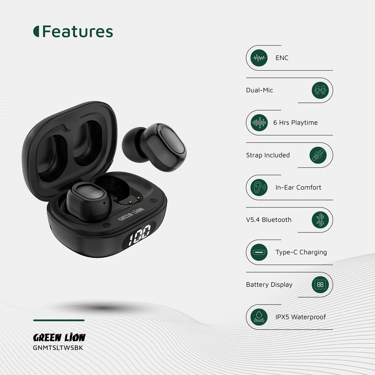 Green Lion Mittersill True Wireless Earbuds - Black – image 8