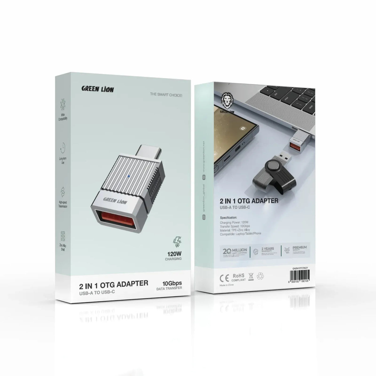 Green Lion 2 in 1 Otg Adapter USB A to USB C Gray – image 2