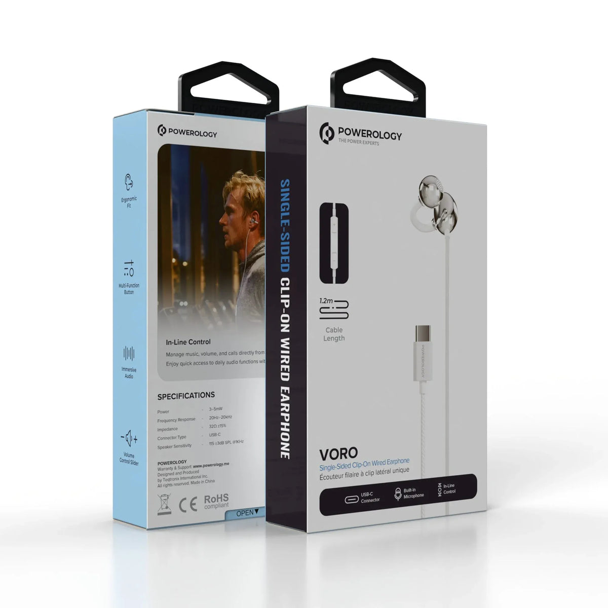 Powerology Voro Single-Sided Clip-On Wired Earphone - White – image 3