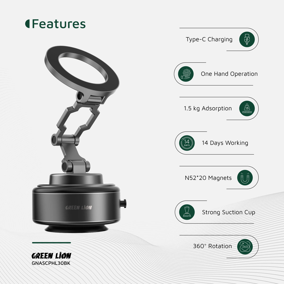 Green Lion Gx 30 Auto Suction Phone Holder Matte Black – image 8