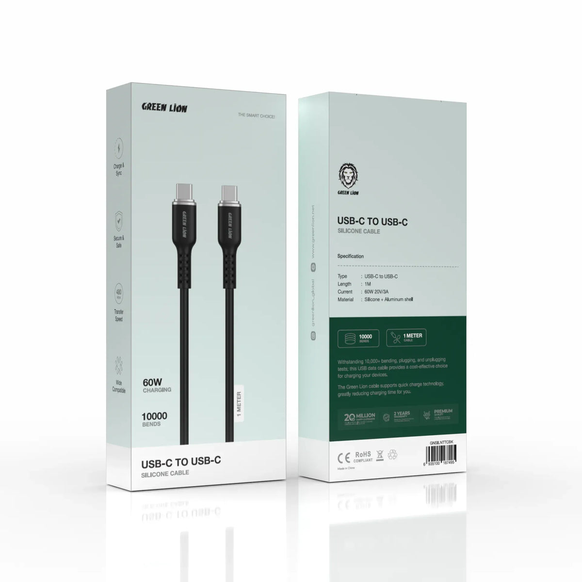 Green Lion USB-CTOUSB-C Silicone Cable - Black