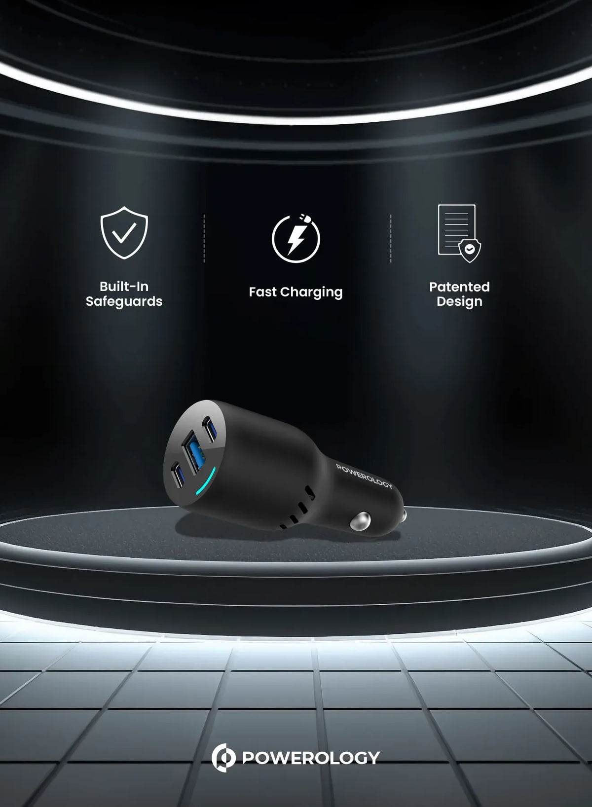 Powerology Pd65w Pd20w Qc18w LED Triple Ports Car Charger Black – image 6