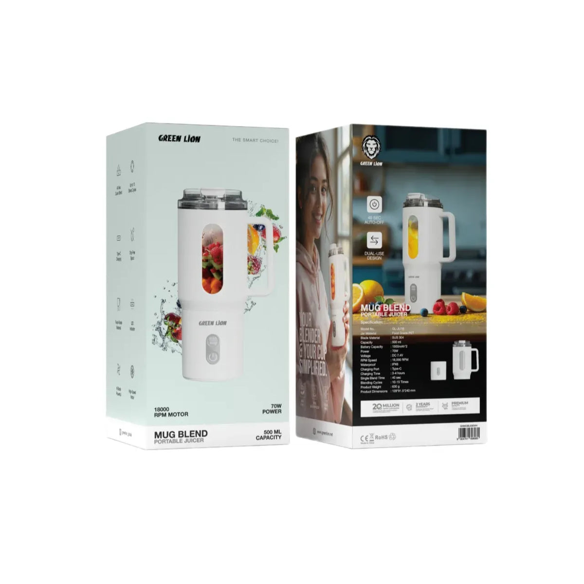 Green Lion Mug Blend Portable Juicer 500ml White – image 4