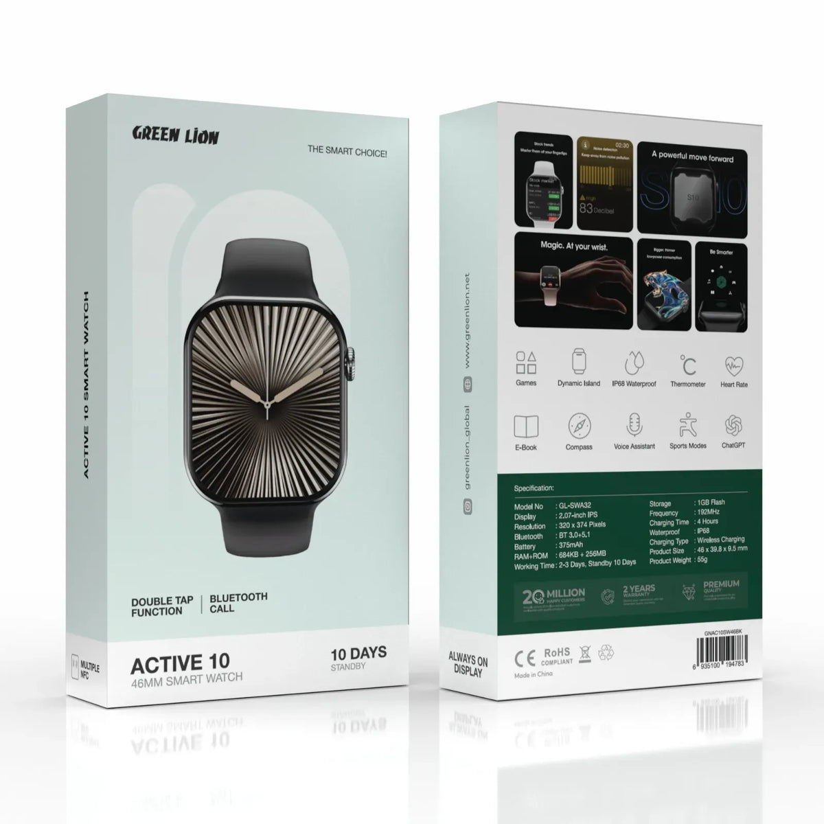 Green Lion Active 1046 MM Smart Watch - Black