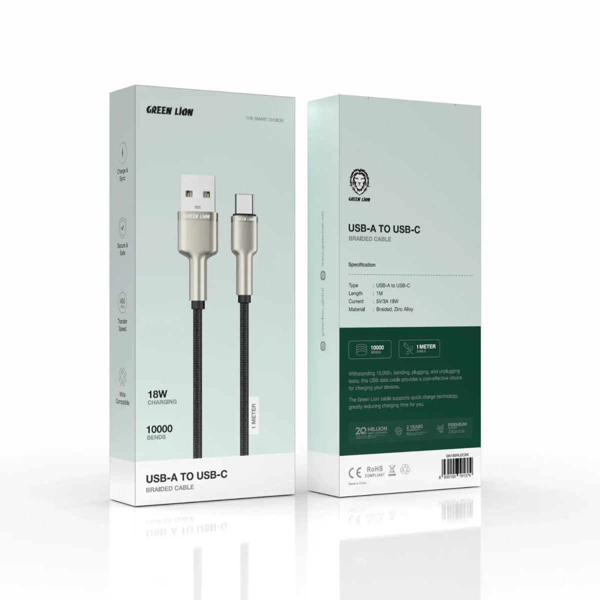 Green Lion USB A to USB C Braided Cable Black – image 3