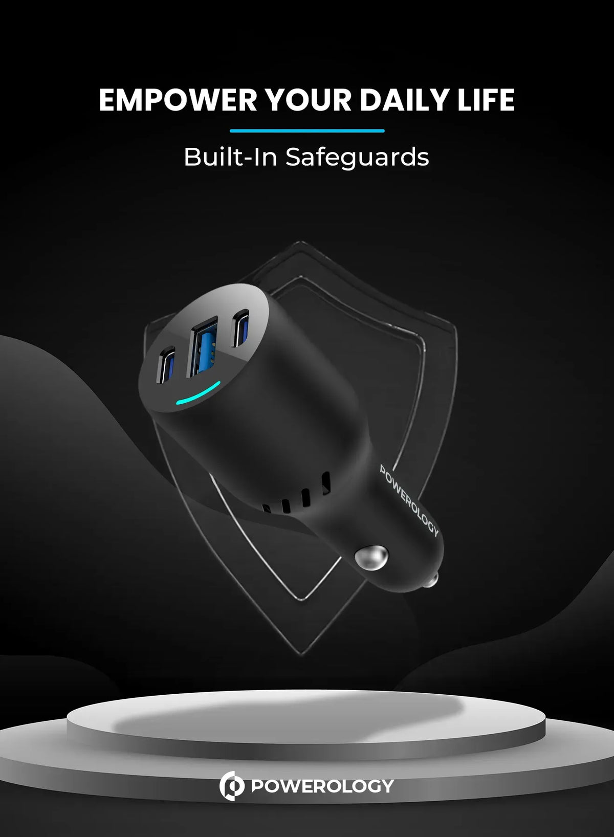 Powerology Pd65w Pd20w Qc18w LED Triple Ports Car Charger Black – image 7